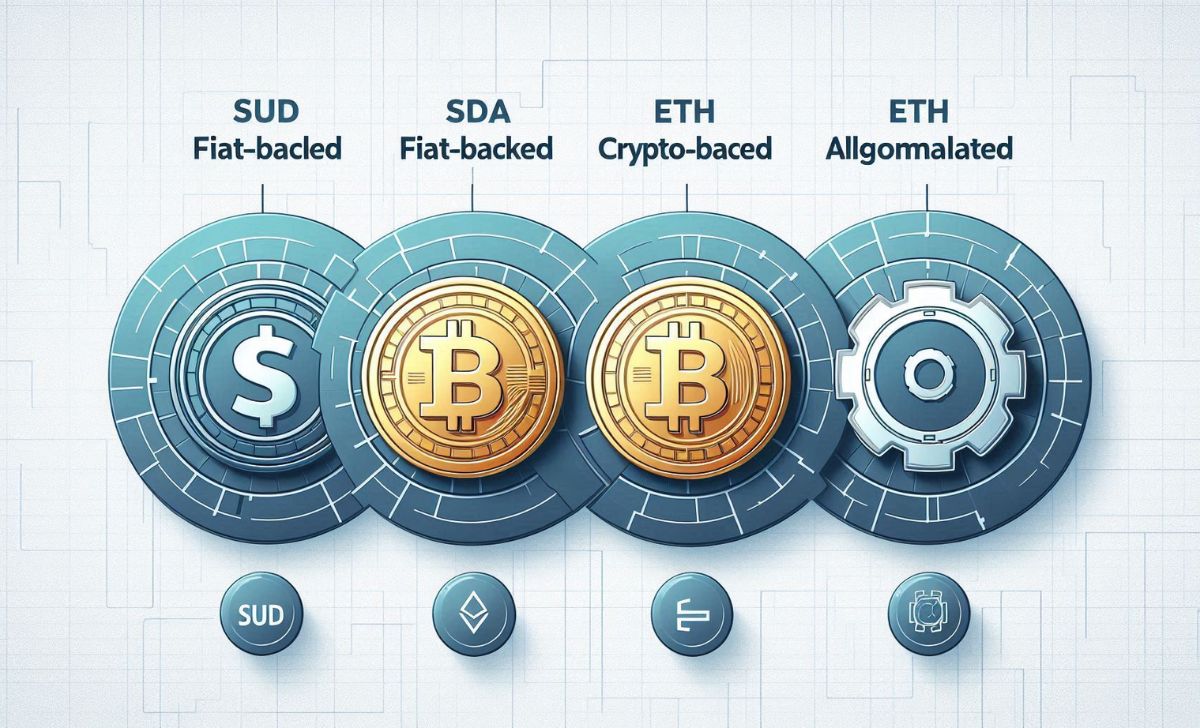 Types include fiat-backed, crypto-backed, and algorithmic stablecoins